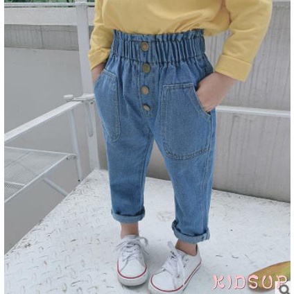Quần jeans dài lưng cao dáng rộng phối túi thời trang xuân thu cho nữ