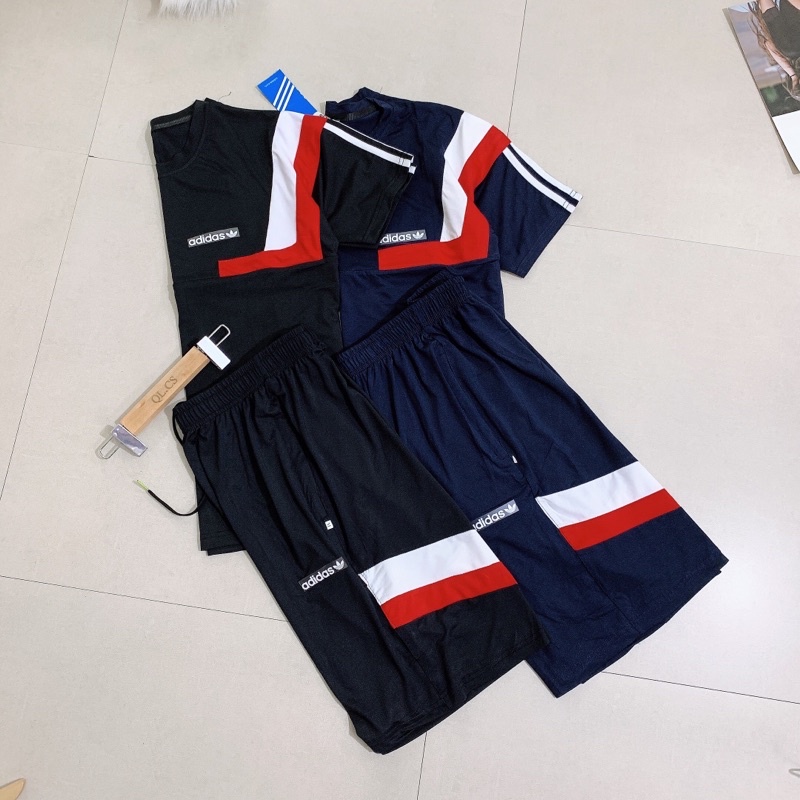 Bộ thể thao nam  cổ tròn phối đỏ cho các anh