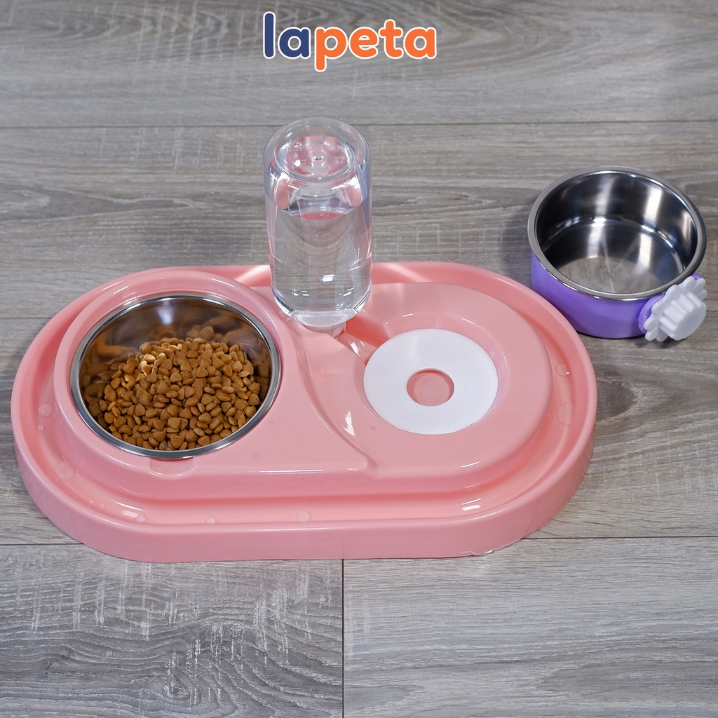 Bát ăn chống kiến cho mèo chó có hai ngăn đôi bát inox kèm bình nước tự động