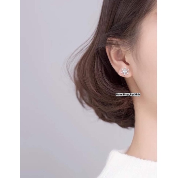 Bông tai Bạc Hoa tuyết đính đá nhỏ xinh, lấp lánh lung linh Mainomi Shop Bạc Xinh