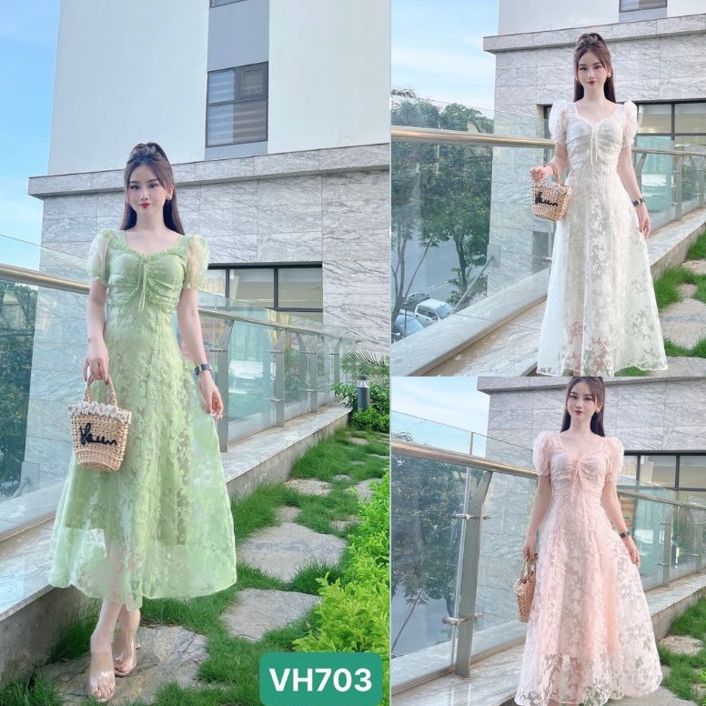 Váy xòe 2 lớp ren dáng dài nhiều màu trẻ trung xinh xắn