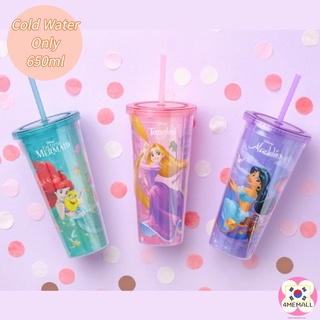DAISO Bình nước có ống hút dung tích 650ml in hình công chúa Disney