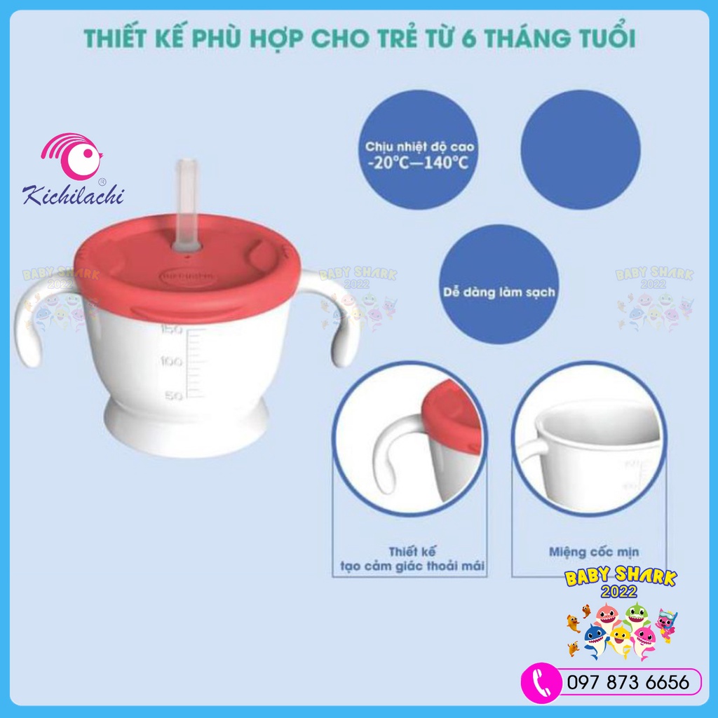 Cốc tập uống nước cho bé 3 giai đoạn Kichilachi tiện lợi có vạch chia ml