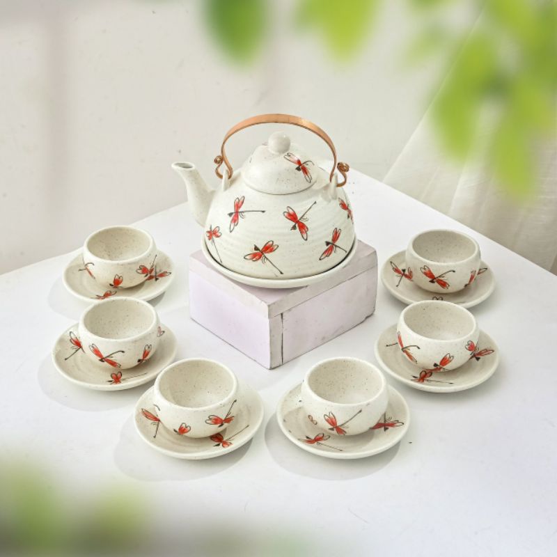 Bộ pha trà - ấm chén pha chè - ấm chén bát tràng cao cấp - bộ giỏ cua 330ml