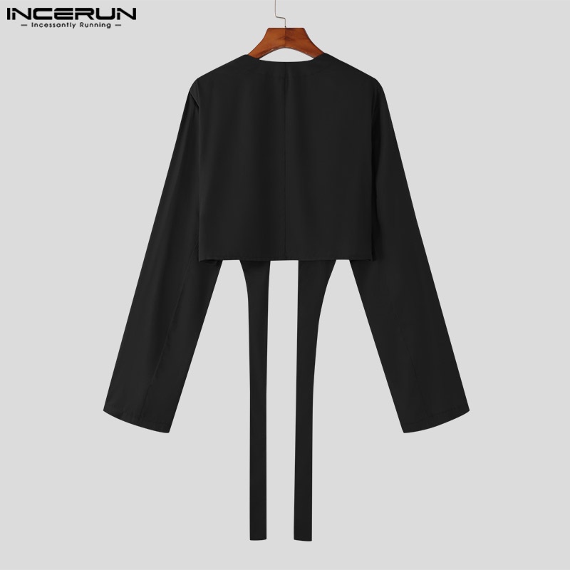 Áo khoác blazer INCERUN tay dài kèm thắt lưng dài thiết kế không đối xứng thời trang tùy chọn màu sắc cho nam