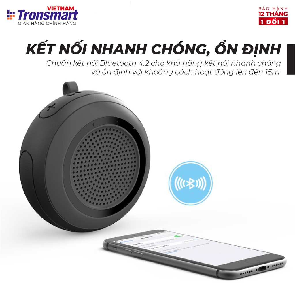 Loa Bluetooth 4.2 Tronsmart Element Splash TM-24477 -Âm thanh vòm 360 Công suất 7W - Hàng chính hãng - Bảo hành 12 tháng