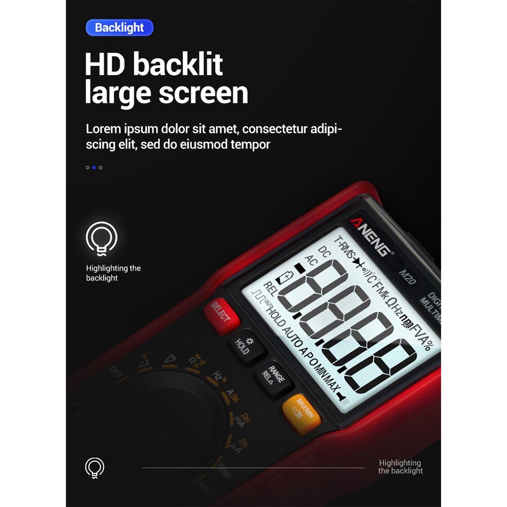 KUNHEV Vạn Năng Kế Kỹ Thuật Số Độ Chính Xác Cao RMS Có Đèn Nền AC / DC