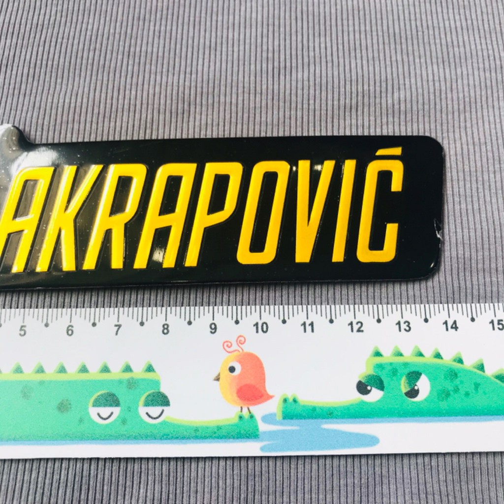 Tem nhôm Arkapovic kích thước 14cm dán trang trí xe máy