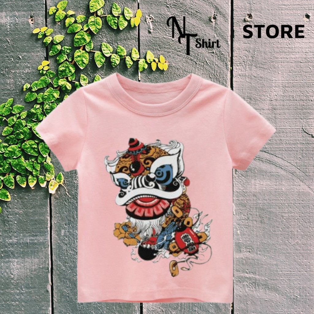 Áo thun cho bé trai in hình Chú Lân Tết 2023, Áo cotton mặc mát thoải mái NTShirt