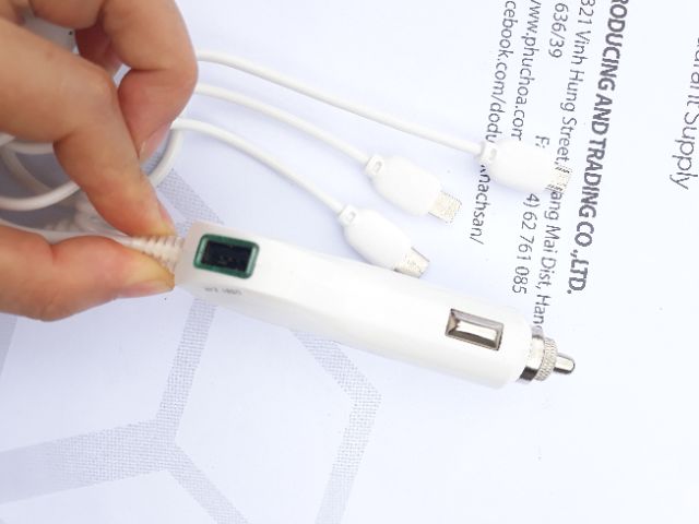 Sạc điện thoại Aulike chính hãng đa năng trên ô tô - kèm dây 3 đầu tiện ích ko sợ đứt nhão dây
