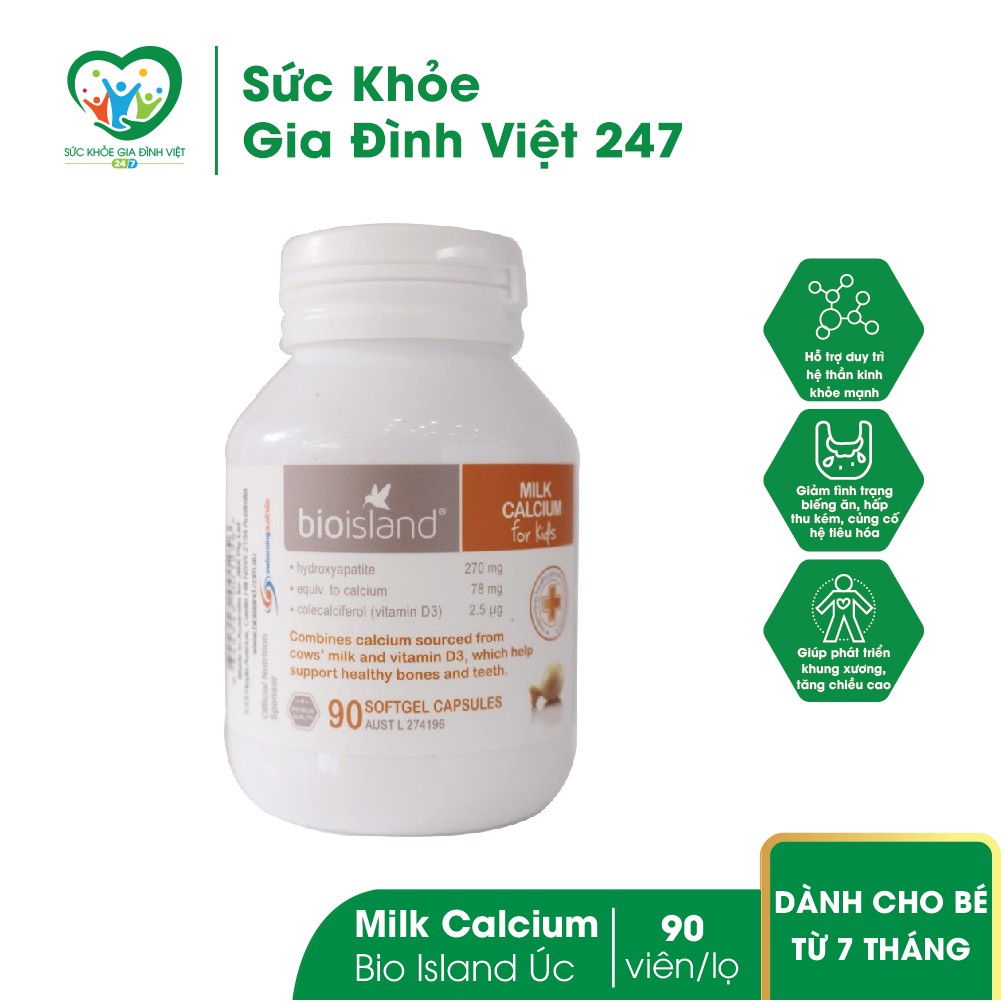 Viên uống Milk Calcium Bio Island Úc - Dành cho trẻ từ 7 tháng