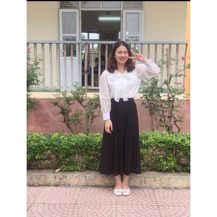Áo sơ mi nữ công sở thời trang SURI Tơ Voan 2 lớp,áo sơ mi tiểu thư tai dài thắt nơ cổ rất trẻ trung.