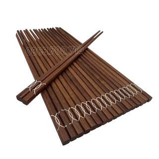 Bộ 10 đôi đũa gỗ gõ đầu vuông hắn họa tiết -- không sơn phủ hóa chất ,đũa gỗ an toàn cho sức khỏe