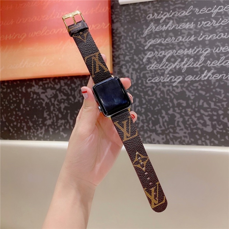 ✌Apple Watch Seri 7 6 SE 5 4 3 2 1 Size 38mm 42mm 40mm 41mm 44mm 45mm Dây đeo da họa tiết LV cho đồng hồ thông minh