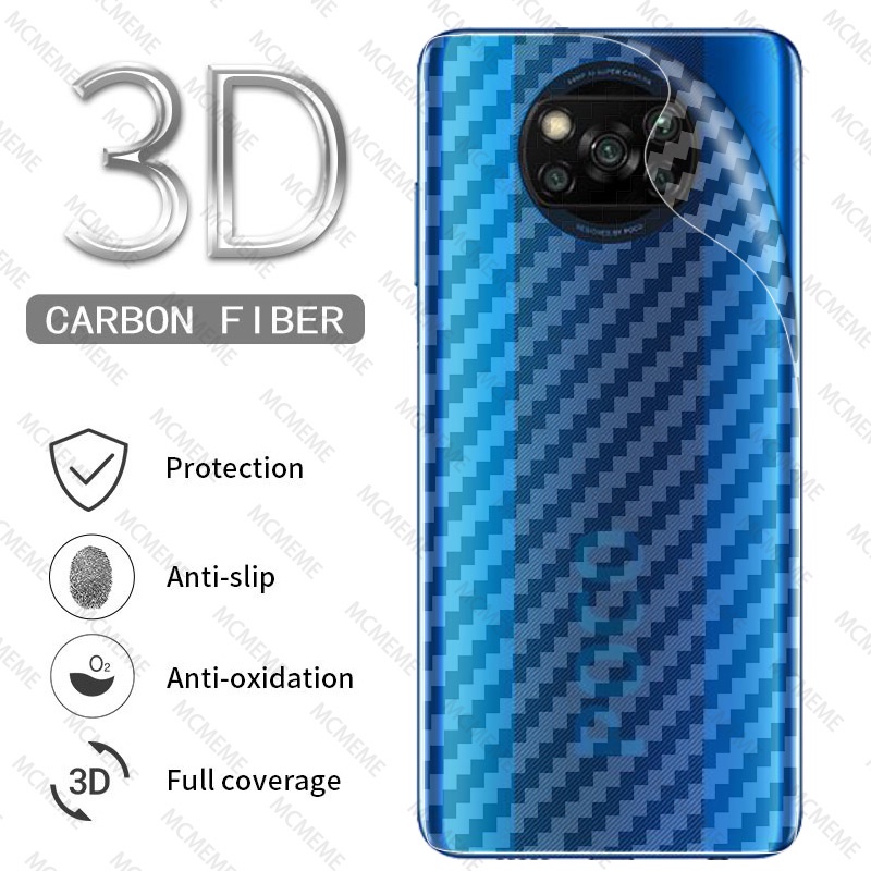 Set 5 miếng dán bảo vệ mặt sau bằng sợi carbon cho Xiaomi POCO M6 F5 X5 M5 M5s C40 X4 X3 NFC M4 M3 F3 F4 GT F2 Pro 5G Pocophone F1