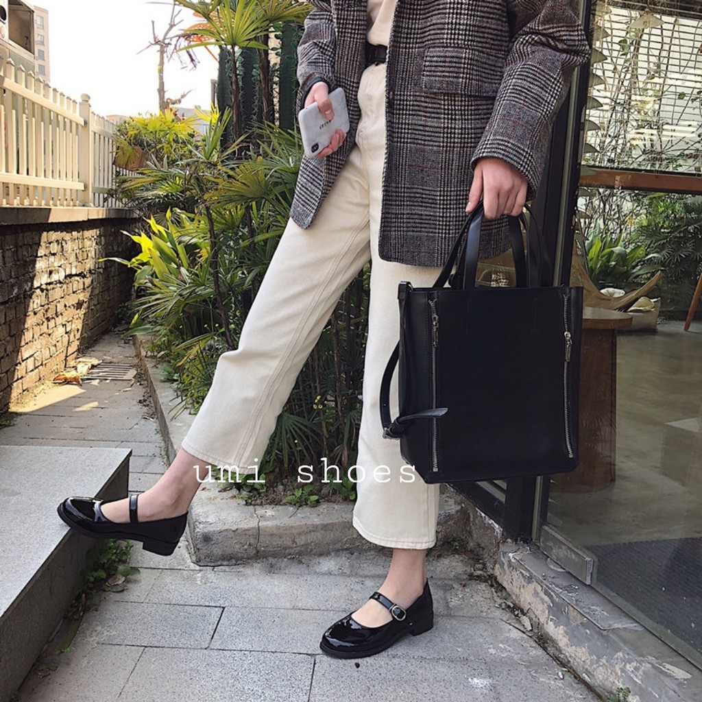Free ship  Giày búp bê nữ Mary Janes đế 3 phân retro đơn giản cá tính mũi vuông năng động xinh đẹp hot trend mẫu mới