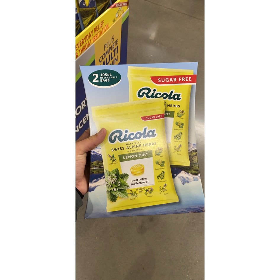 Kẹo ngậm ho thảo dược ricola hộp thiết 100 viên của đức và gói 105 viên của mỹ giảm ho, khàn giọng