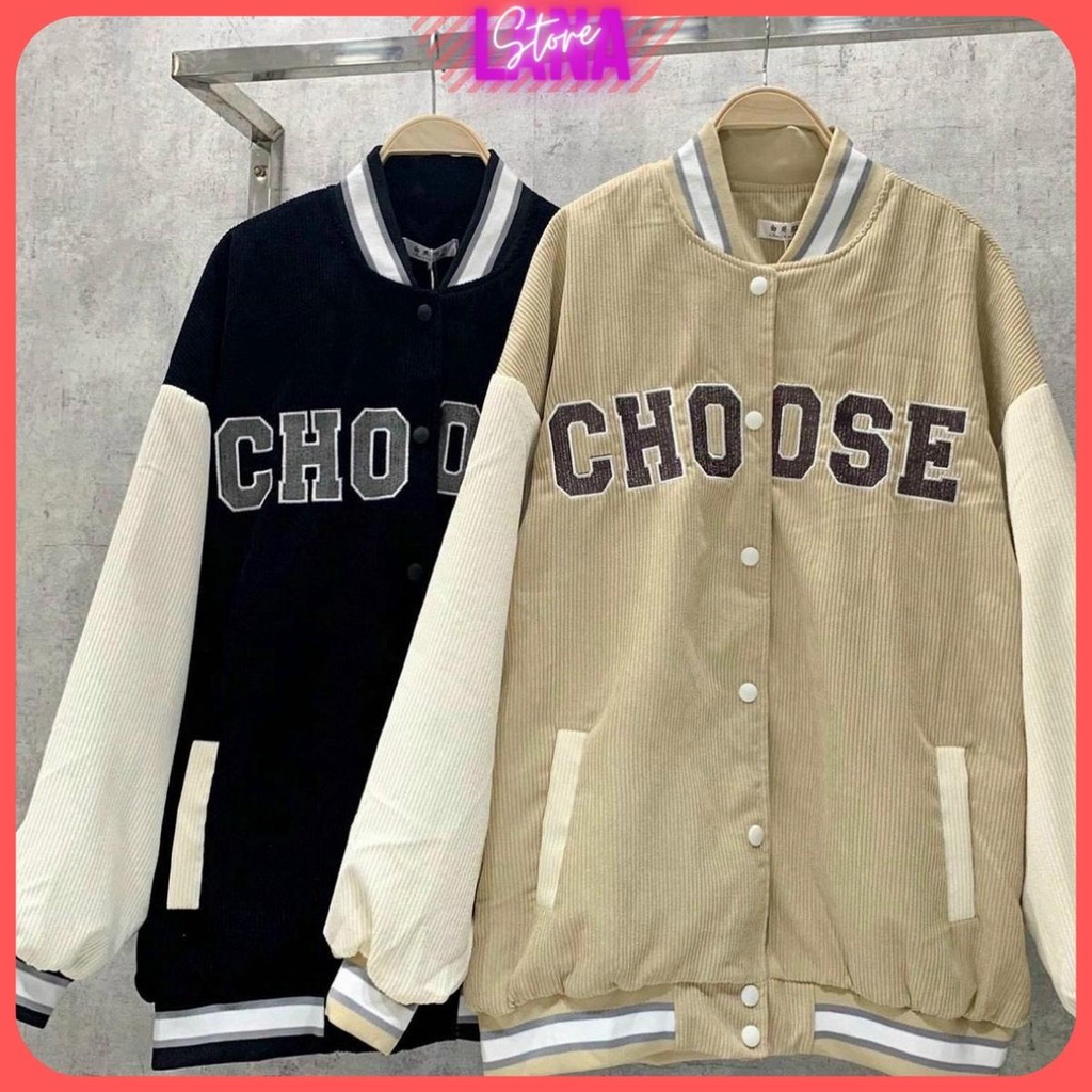 Áo Khoác Bomber Nhung Tăm Choose 2 Lớp🌟Áo Khoác Unisex Nhung Gân 2 Lớp Logo Thêu