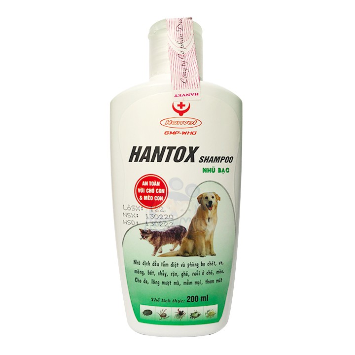 Sữa Tắm Trị Ve Rận Bọ Chét An Toàn Với Chó Con Và Mèo Con Hantox Shampoo Xanh Nhũ Bạc 200ml