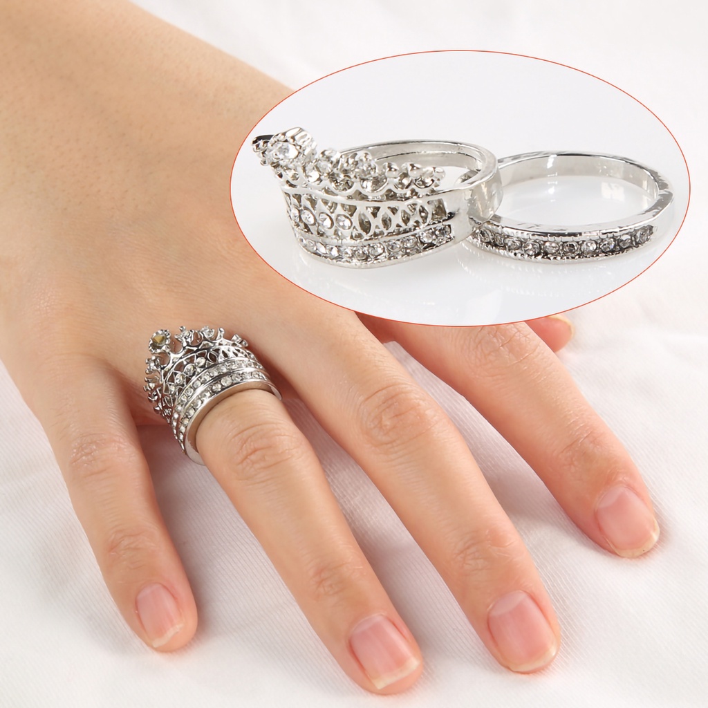 Bộ 2 nhẫn hợp kim đính kim cương giả đẹp mắt cho nữ