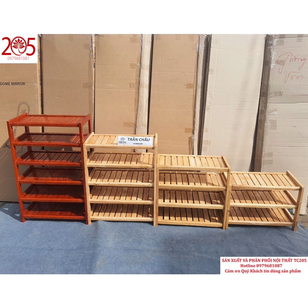 Kệ giày dép gỗ 5 tầng ngang 60 gỗ cao su màu tự nhiên