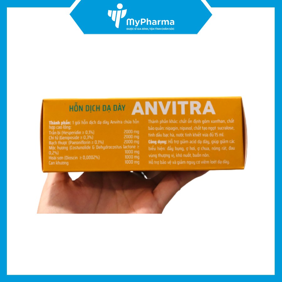 Anvitra vàng - Hỗn dịch hỗ trợ điều trị trào ngược dạ dày, giảm acid, ợ chua, nóng rát, Hộp 15 gói