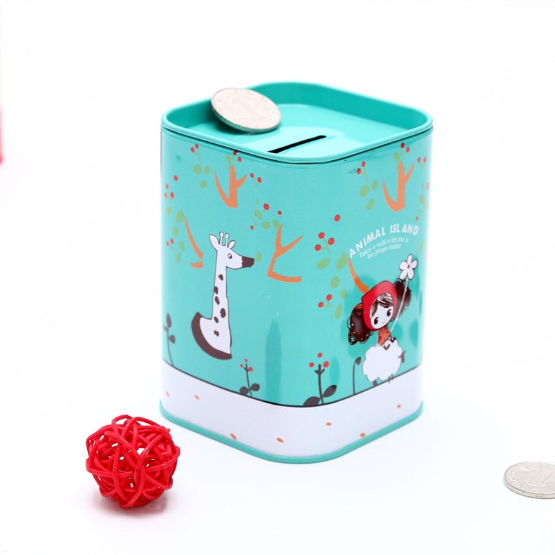Ống Heo Tiết Kiệm Bằng Thiếc Hình Vuông In Họa Tiết Hoạt Hình Sáng Tạo
