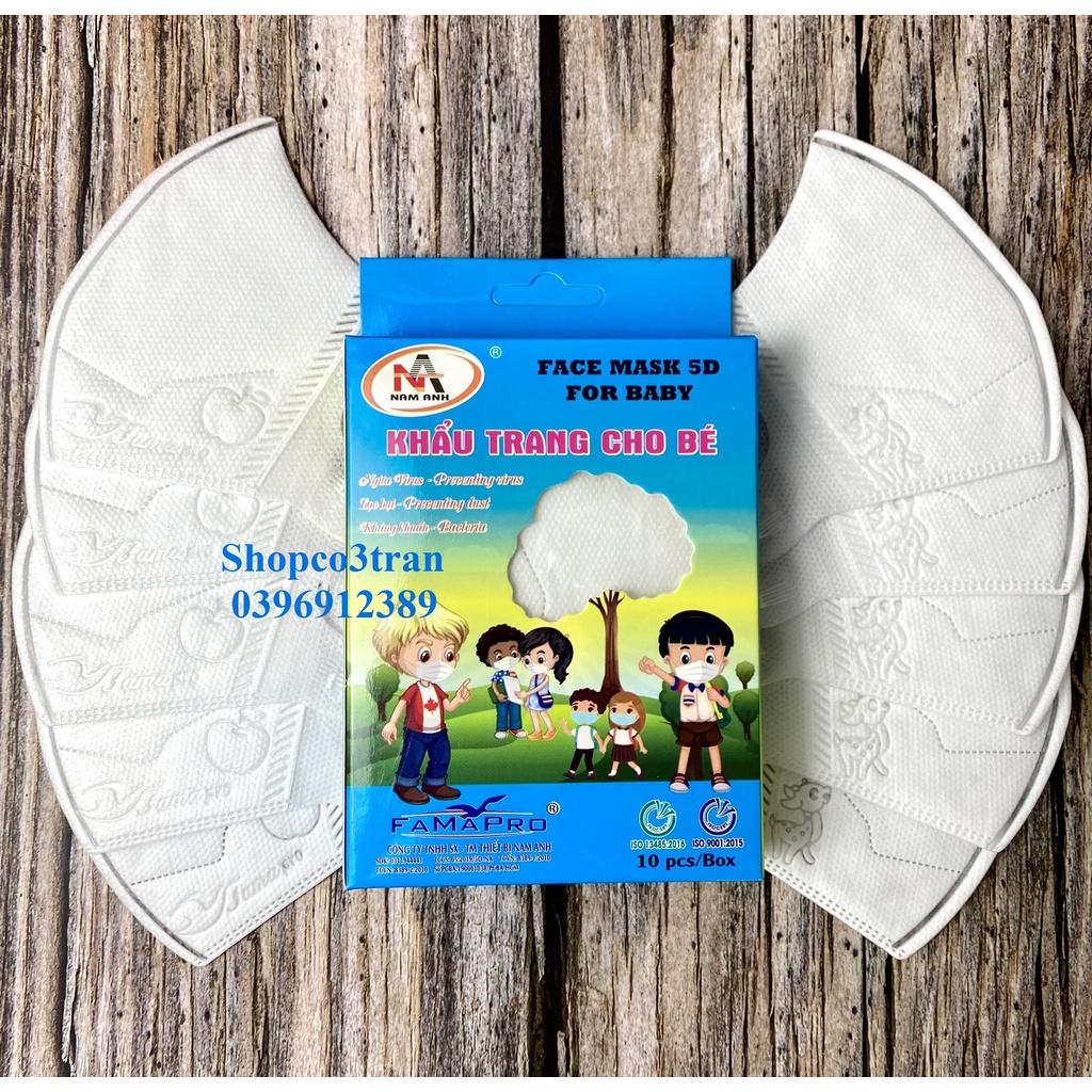 Khẩu trang FAMAPRO 5D BABY MÀU TRƠN 3 lớp kháng khuẩn hộp 10 cái màu Trắng / Xanh / Hồng