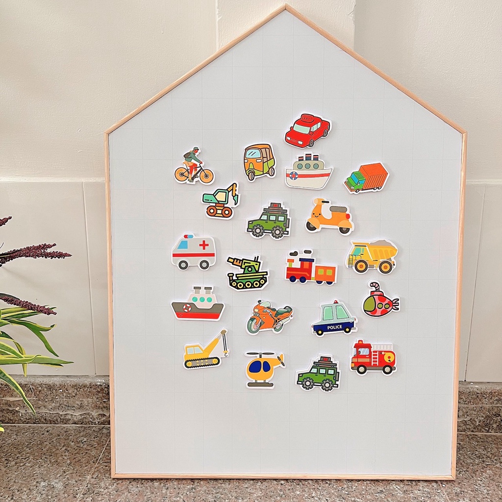 Bộ phương tiện giao thông có nam châm dùng cho bảng từ hoặc dán tủ lạnh, sticker cho bé
