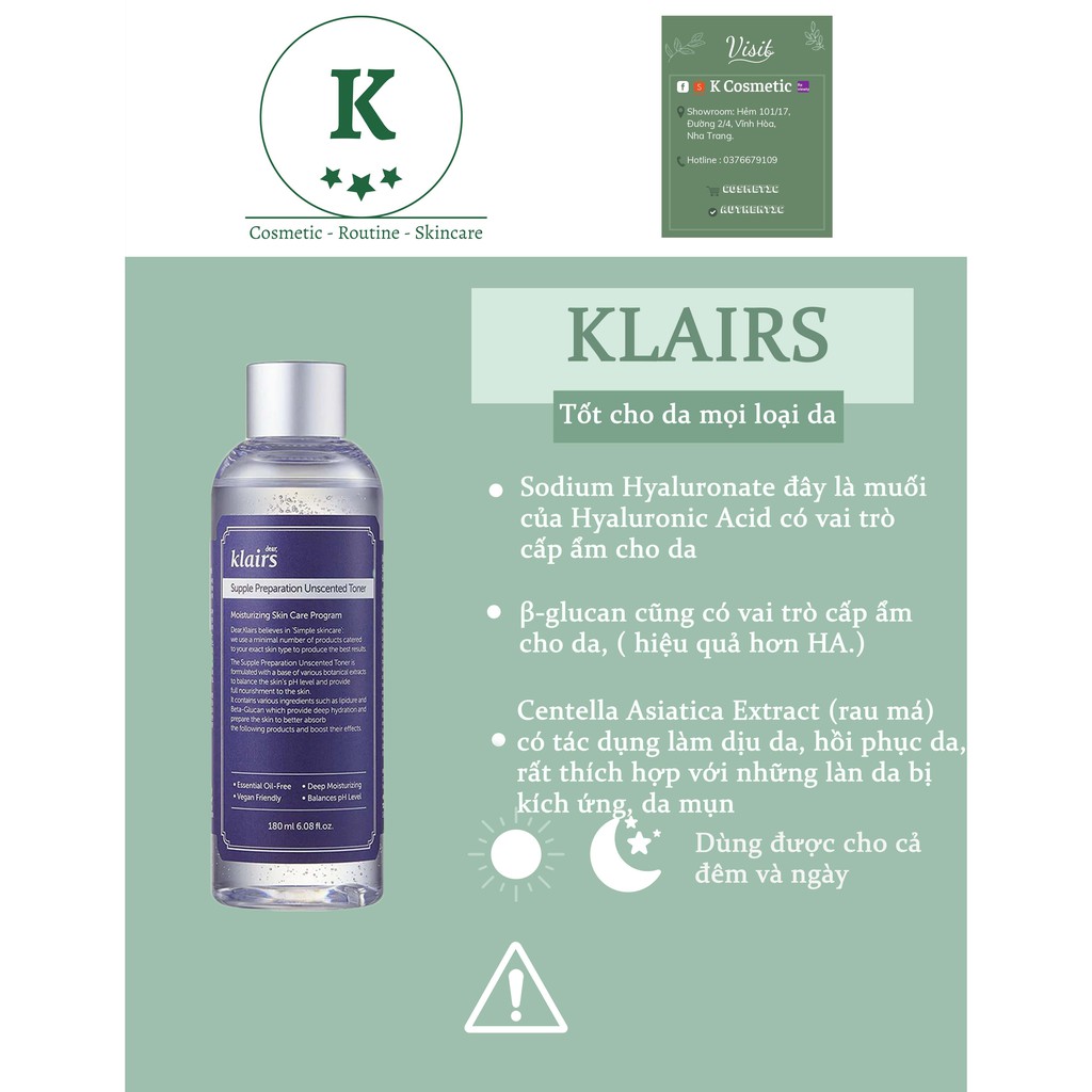 Nước hoa hồng chống viêm không mùi Klairs Supple Preparation Unscented Toner