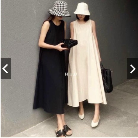 Xả Kho Đầm đũi khoét nách - Váy suông sát nách MÀU ĐEN - BE