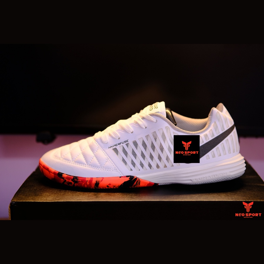 Giày Bóng Đá Futsal Lunar Gato II Trắng Đế Camo Đỏ IC, Sân Trong Nhà, Sân Ngổ, Giày Bóng Đá Cỏ Nhân Tạo Futsal