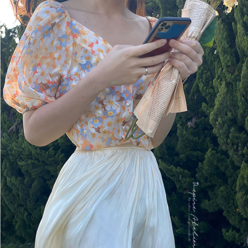 Áo Sơ Mi Jacquard Tay Lỡ 178039Áo Sơ Mi Voan Tay Bồng Trẻ Trung Thanh Lịch Phong Cách Hàn Quốc