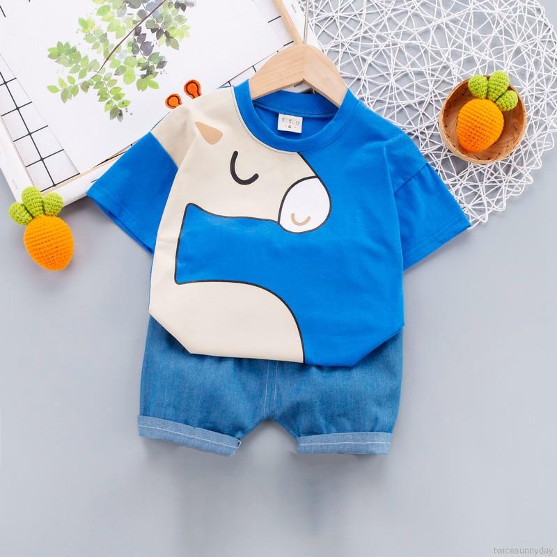 Set Áo Thun Ngắn Tay Cổ Tròn + Quần Short Cho Bé Trai