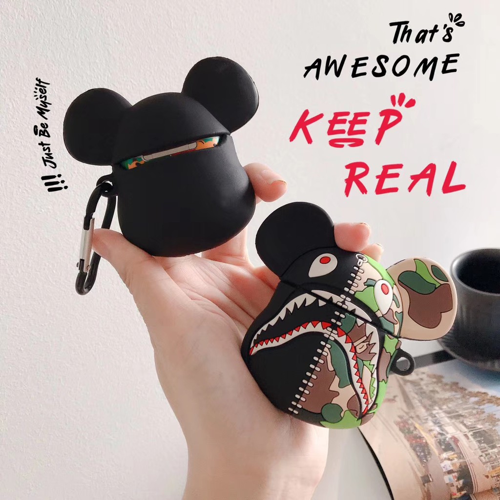 Vỏ bọc hộp sạc tai nghe Apple Airpods silicone dẻo họa tiết BEARBRICK BAPE 3D thời trang #HG218