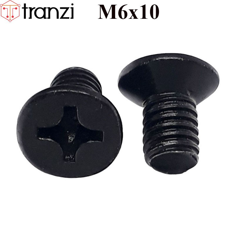 Vít bake đầu bằng thân bu lông mạ đen M6x10 - túi 50 cái
