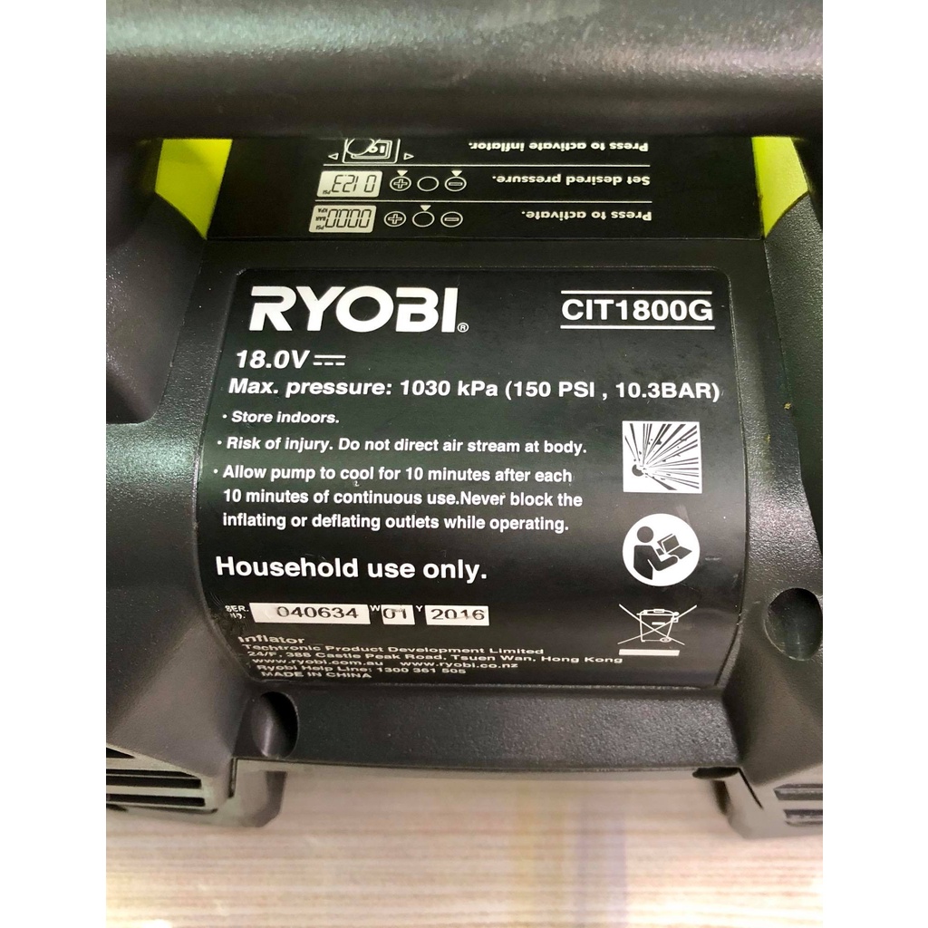 Máy bơm xe ôtô xạc pin Ryobi CIT1800G 18v 2ah full pin + sạc mới 95% giá rẻ hàng bãi Úc zin 100%