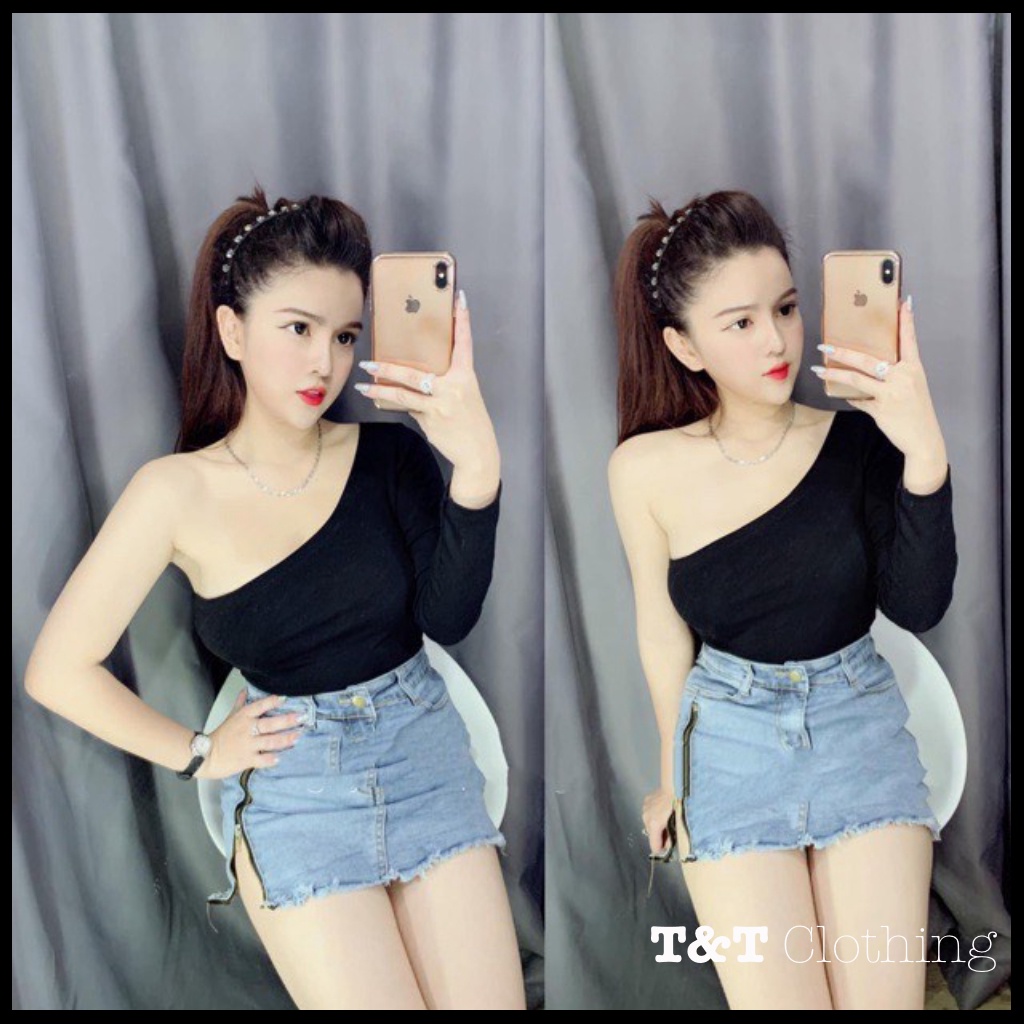 Áo lệch vai tay dài / áo kiểu croptop 💃By 23t.shop
