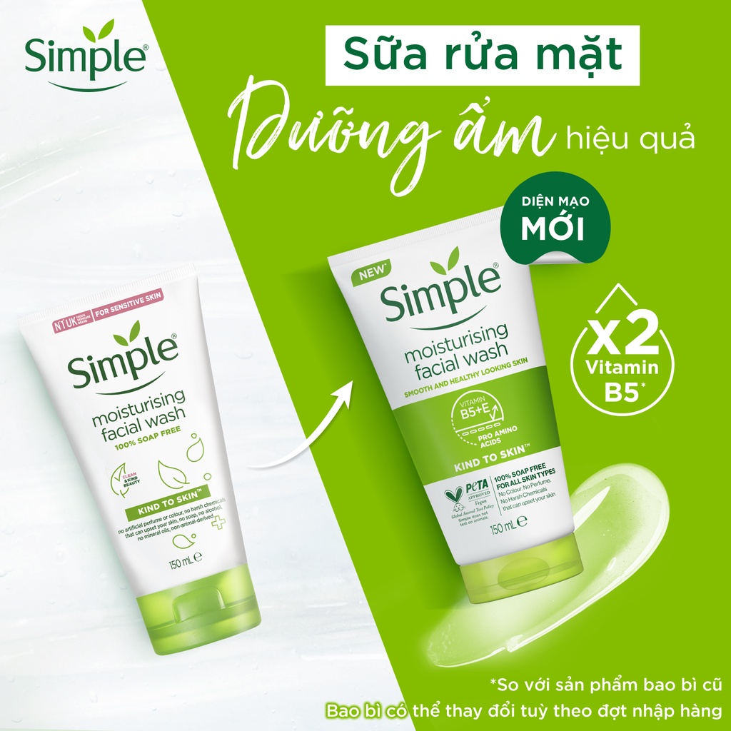 SỮA RỬA MẶT SIMPLE GIÚP DƯỠNG ẨM CHO DA TRÔNG KHỎE VÀ MỊN MÀNG 150ML [CHÍNH HÃNG ĐỘC QUYỀN] [DIỆN MẠO MỚI]