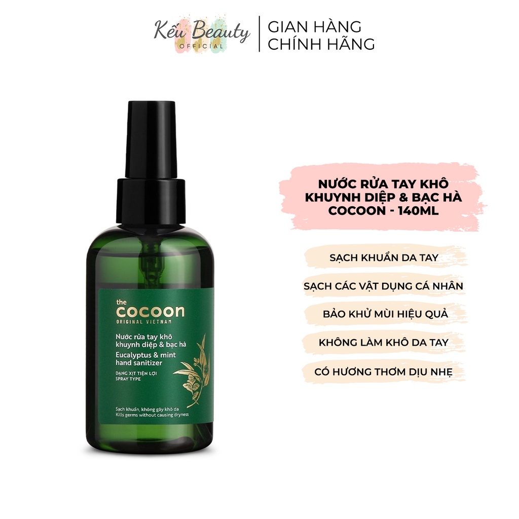 Nước rửa tay khô khuynh diệp và bạc hà Cocoon sạch khuẩn khử mùi không khô da 140ml