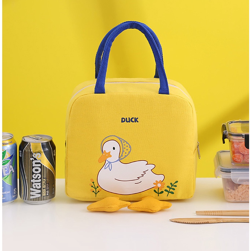 Túi Đựng Cơm Giữ Nhiệt, Giỏ Đựng Cơm Văn Phòng Giữ Nhiệt Cao Cấp Họa Tiết Chú Vịt Siêu Đáng Yêu