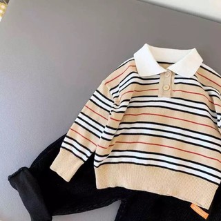 Áo len mỏng kẻ ngang cổ polo cho bé