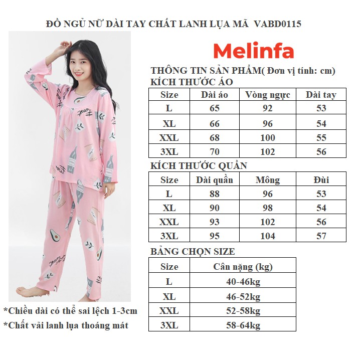 (Xả kho) Bộ đồ ngủ nữ, bộ mặc nhà vải Cotton tự nhiên mềm mịn thoáng mát dài tay, quần dài nhiều màu mã VABD0115