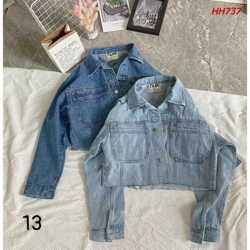 ÁO KHOÁC BÒ CROPTOP TÚI ỐP TRÒN( màu nhạt)