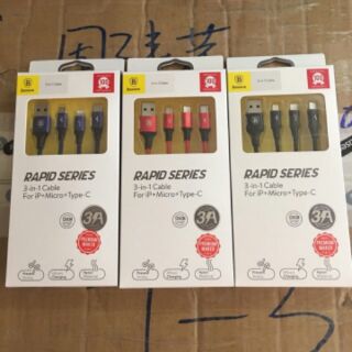 Cáp Baseus 3 đầu Lightning-Micro-TypeC - RAPID SERIES chính hãng