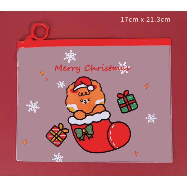 túi ví  bút hình noel   Túi Zip Cứng Đựng Đồ Trong Suốt Hoạ Tiết Cây Giáng Sinh Noel P081
