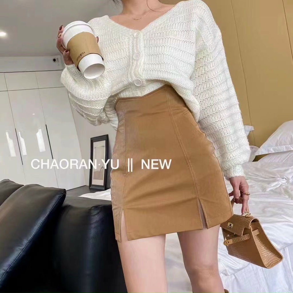 Chân Váy Da Xẻ Cạp Cao Mã 8088 Hàng Quảng Châu