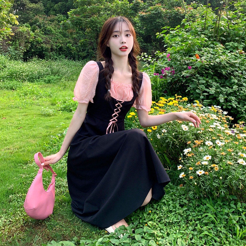 Đầm Dài Cổ Vuông Tay Phồng Giả Hai Mảnh Phong Cách Pháp Thời Trang Mùa Hè Hàng Mới Dành Cho Nữ Cỡ Lớn 2022