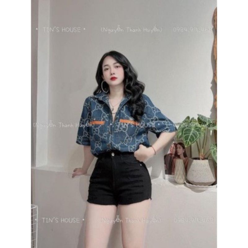 Áo Sơ Mi Jeans Nữ Ngắn Tay Công Sở Đi Học ,Sơ Mi Bò Họa Tiết Tay Lỡ Form Rộng Khuy Bấm Phong Cách Ulzzang Ms.A304A8u