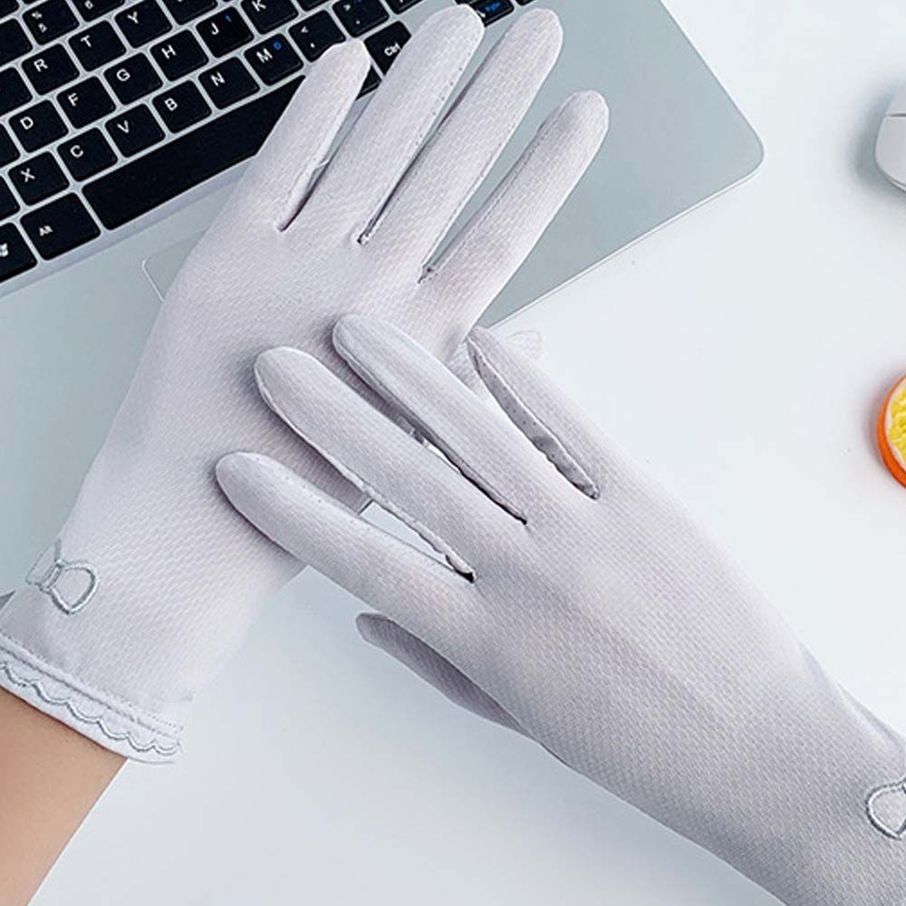 Găng tay lái xe vải lụa mát mỏng thoáng khí dài trung bình chống nắng và tia UV hình cây/nơ cho nữ